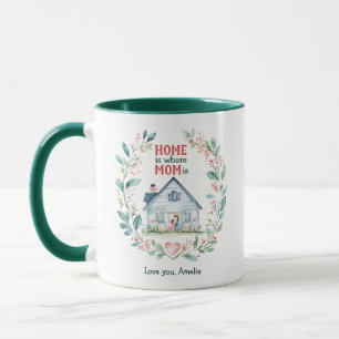 Watercolor Home is where Mum is Custom Name Mug