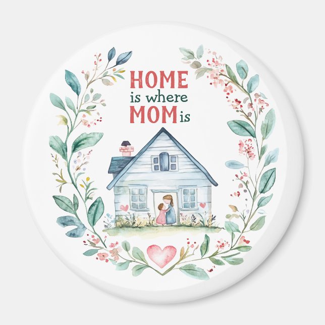 Watercolor Home is where Mum is Magnet (Front)