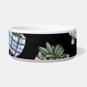 Watercolor Home Plants Black Seamless