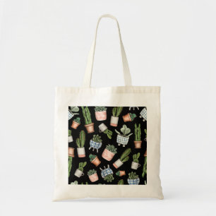 Watercolor Home Plants Black Seamless Tote Bag