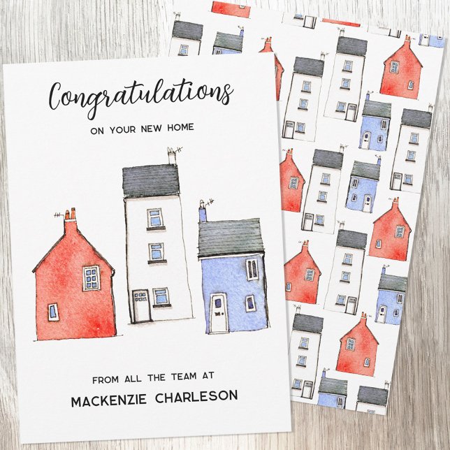 Watercolor Home Real Estate Congratulations Card (Congratulations on your new home custom real estate letting agent housewarming card)