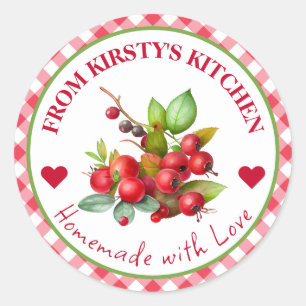 Watercolor Homemade Gingham Cranberries Classic Round Sticker