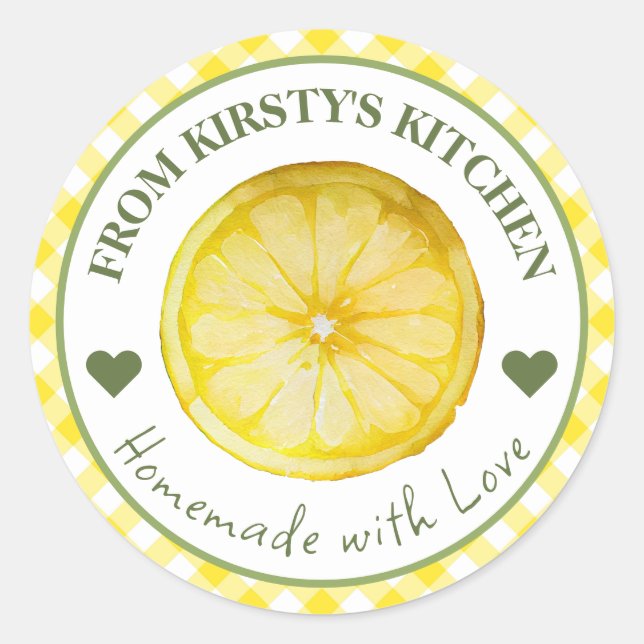 Watercolor Homemade Gingham Lemon Label (Front)