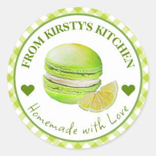 Watercolor Homemade Gingham Lime Macaroon Label