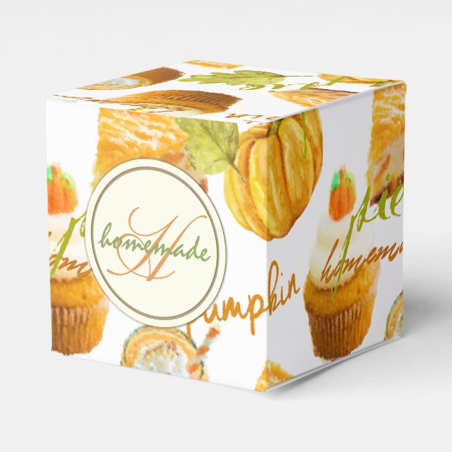 Watercolor Homemade Pumpkin Pie & Treats Monogram Favour Box (Front Side)