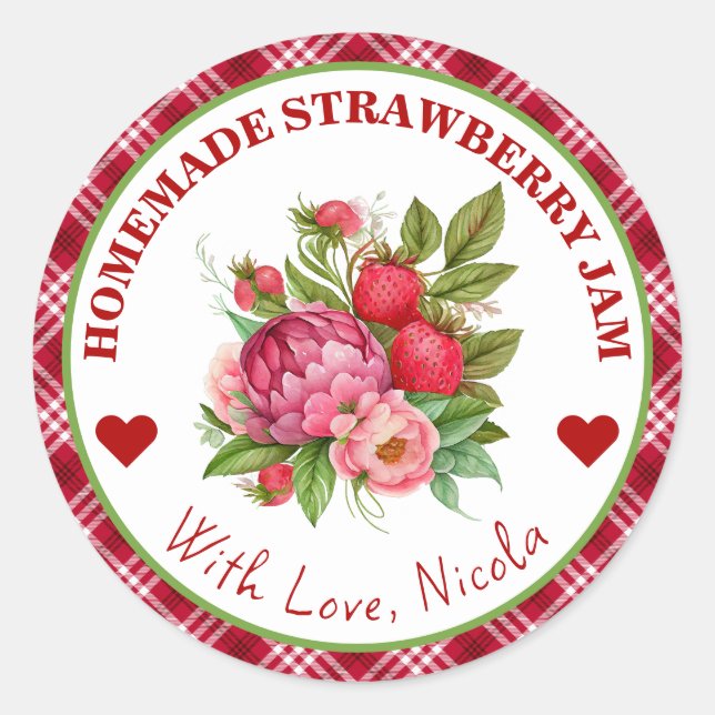 Watercolor Homemade Strawberry Jam Label (Front)