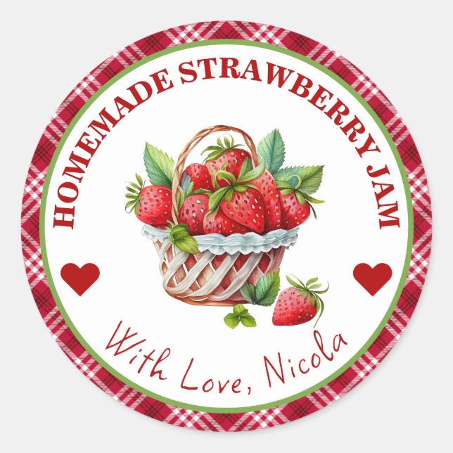 Watercolor Homemade Strawberry Jam Label (Front)