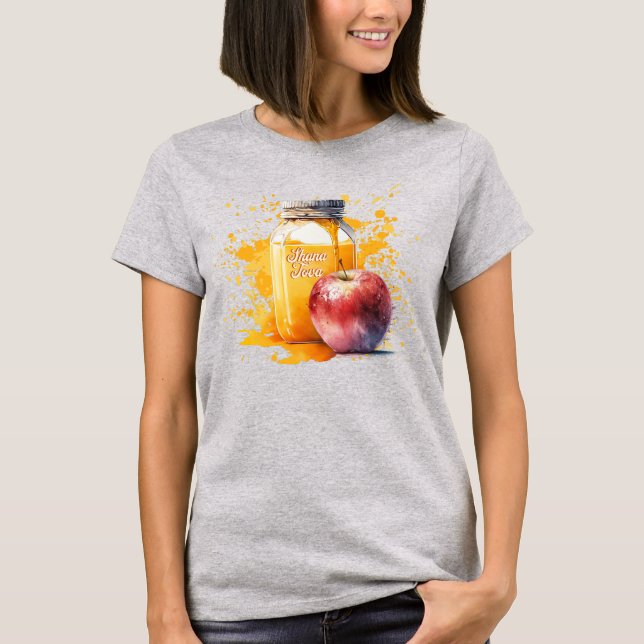 Watercolor Honey and Apple Shana Tova T-Shirt (Front)