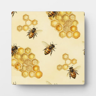 Watercolor Honey Bee Honeycomb Pattern Plaque
