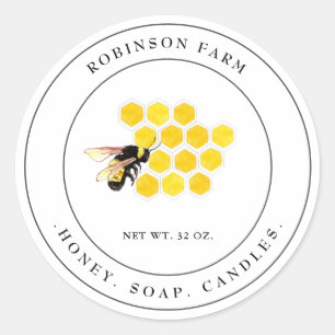 Watercolor Honey Bee Logo Business Logo Classic Round Sticker