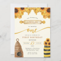 Watercolor Honey Bee Sunflower First Birthday