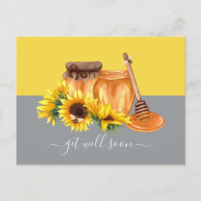 Watercolor Honey Still Life Get Well Postcard (Front)