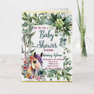 Watercolor Horse and Botanical Baby Shower Invite  Foil Greeting Card