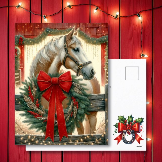 Watercolor Horse and Festive Farm Christmas Holiday Postcard (Creator Uploaded)