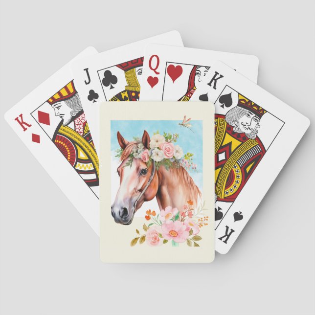 Watercolor Horse and Flowers Art Playing Cards (Back)