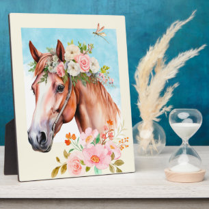 Watercolor Horse and Flowers Table Top Plaque 
