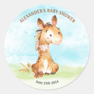 Watercolor Horse Baby Shower Farm Classic Round Sticker