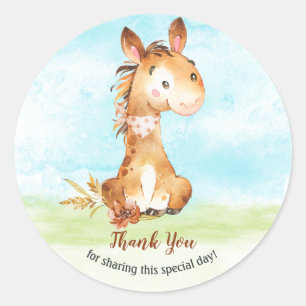 Watercolor Horse Baby Shower Farm Thank You Classic Round Sticker