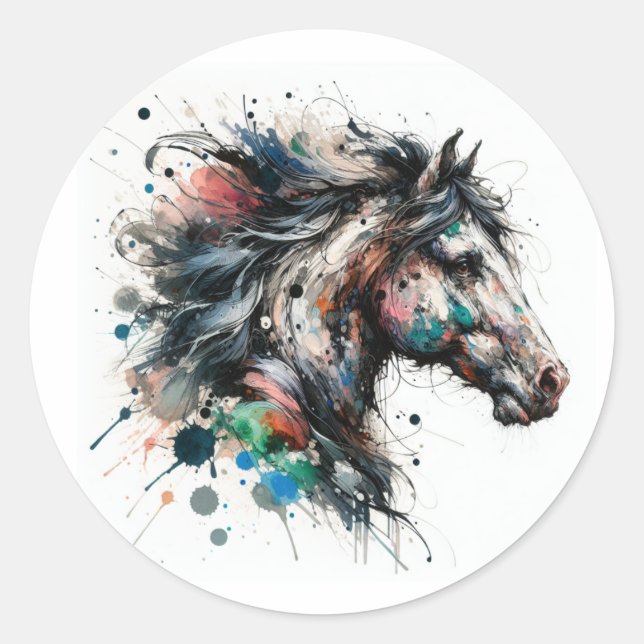 Watercolor Horse Classic Round Sticker (Front)