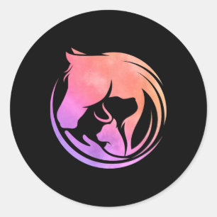 Watercolor Horse Dogs Cats Art Horseback Riding Cl Classic Round Sticker
