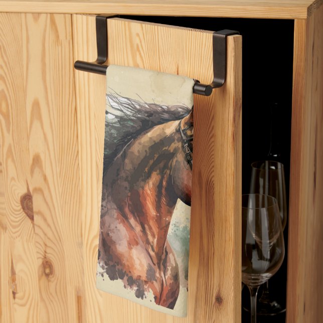 Watercolor Horse Farm Animal Riding Rider Tea Towel (Thirds Fold)