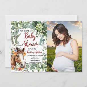 Watercolor Horse Floral Custom Photo Baby Shower Invitation