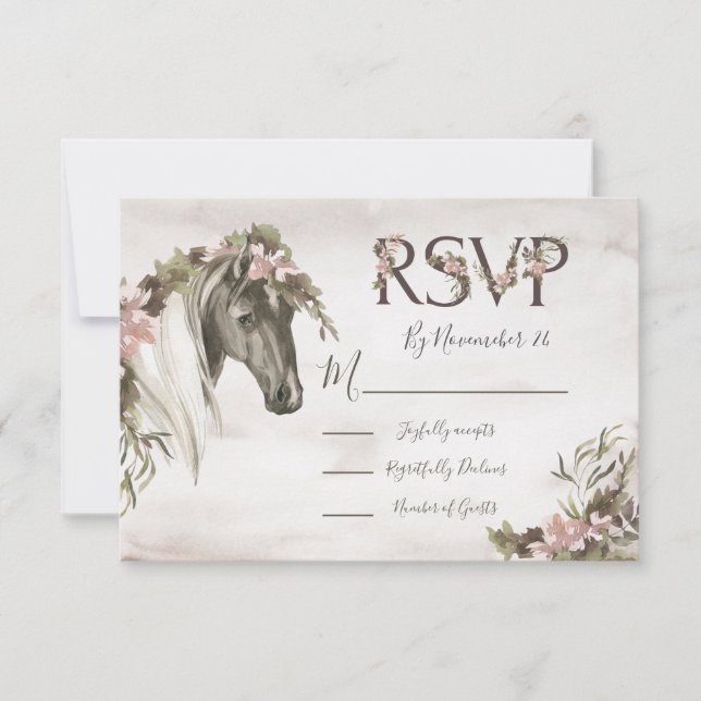 Watercolor Horse Floral response cards RSVP (Front)
