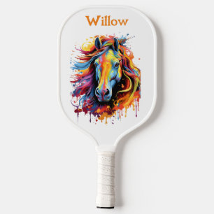 Watercolor Horse Head Modern Monogram Pickleball Paddle