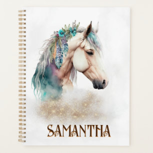 Watercolor horse in the mist moody colours name planner