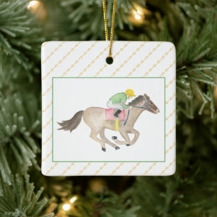 Watercolor Horse & Jockey Race Day Ceramic Ornament