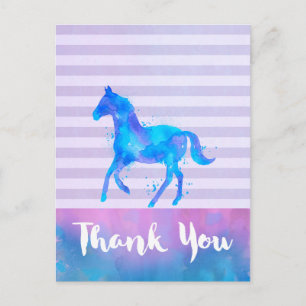 Watercolor Horse on Horizontal Stripes Thank You Postcard
