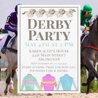 Watercolor Horse Racing Silks Derby Party Design Invitation