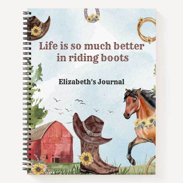Watercolor Horse Riding Quote Farm Country Girl  Notebook (Front)