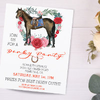 Watercolor Horse Thoroughbred Derby Party Red Rose