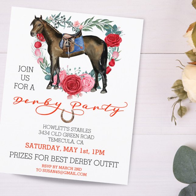 Watercolor Horse Thoroughbred Derby Party Red Rose (Creator Uploaded)