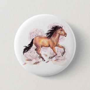 Watercolor Horse Wild With Flowers Boho Background 6 Cm Round Badge