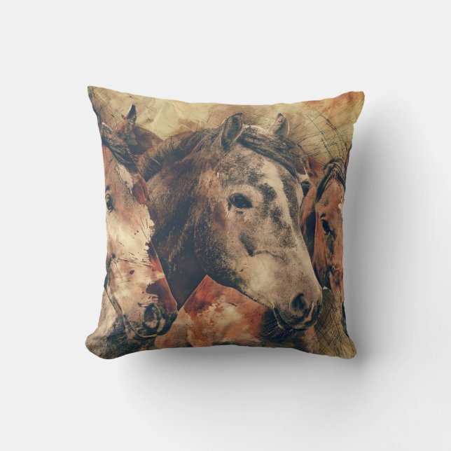 Watercolor Horses Cushion (Front)