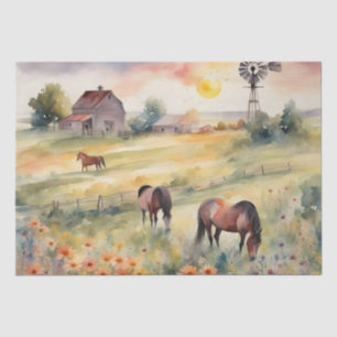 Watercolor Horses in Field of sunflowers Tissue Paper