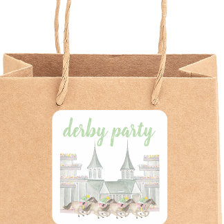 Watercolor Horses & Jockeys Derby Party Favour Square Sticker