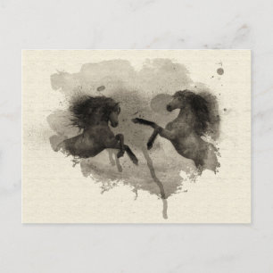 Watercolor Horses Rearing Post Card