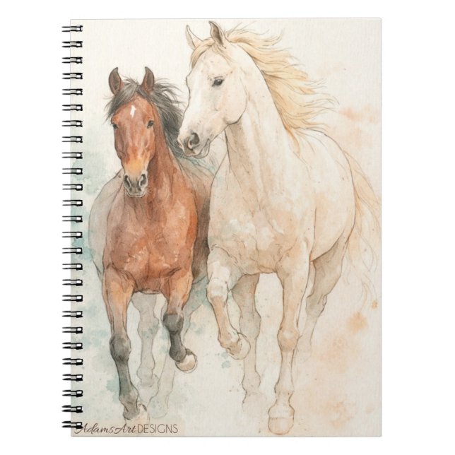 Watercolor Horses Running Together Notebook (Front)