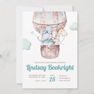 Watercolor Hot Air Balloon Baby Shower Invitation