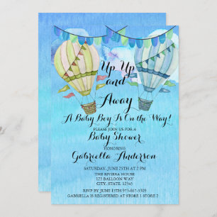 Watercolor Hot Air Balloon Boy Baby Shower Invitation