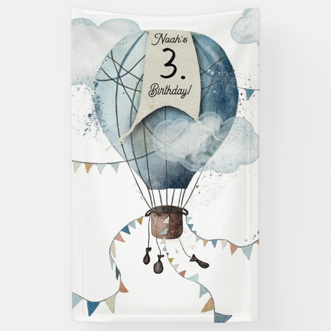Watercolor Hot Air Balloon // Kid’s Birthday Banner (Vertical)