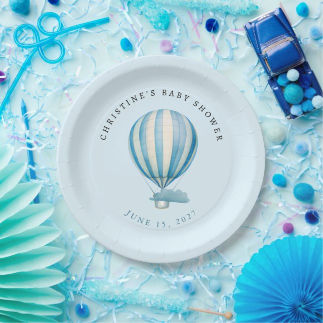 Watercolor Hot Air Balloon Paper Plate (Party)