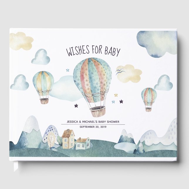 Watercolor Hot Air Balloon Party Guest Book (Front)