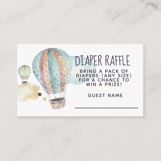 Watercolor Hot Air Balloon Party in Blue Enclosure Card (Front)