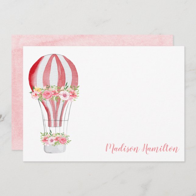 Watercolor Hot Air Balloon Personalised Stationery Card (Front/Back)