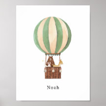 Watercolor Hot Air Balloon Ride Name Poster