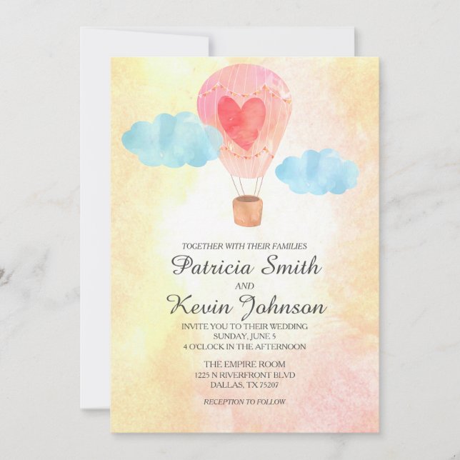 Watercolor Hot Air Balloon Wedding Invitation (Front)